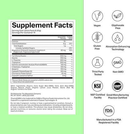 Sleep Aid Powder - Calming Drink for Deep Sleep with Liposomal Saffron, Magnesium & PharmaGABA Melatonin-Free Natural Supplement to Reduce Stress and Improve Sleep Quality Chamomile Lemonade 7 Sticks
