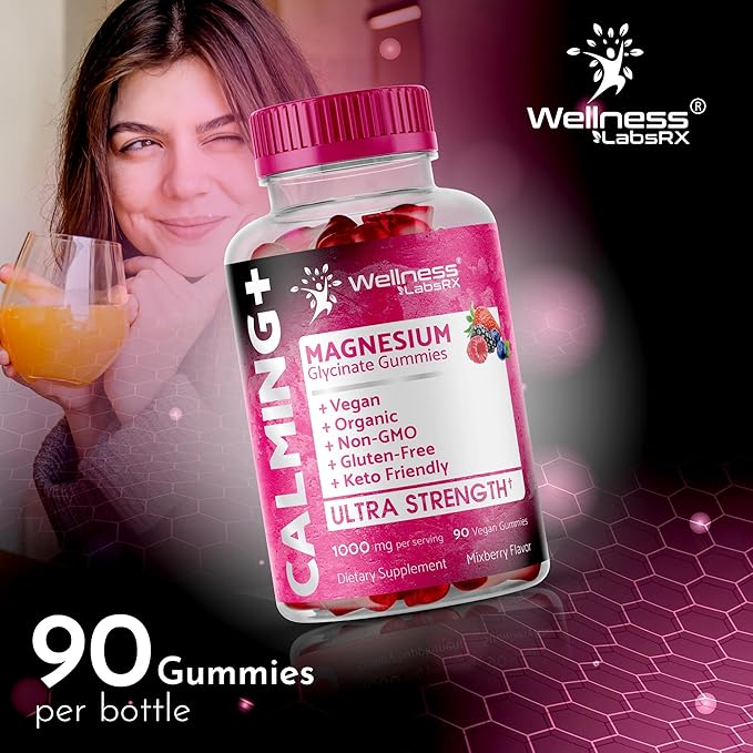 Magnesium Glycinate Gummies, 1000 mg - Magnesium Supplement to Support Relaxation, Heart Health - Chewable Calm Magnesio Gummies for Adults, Glicinato De Magnesio - Mix Berry Flavor