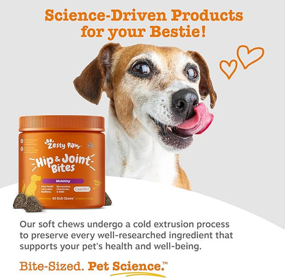 Zesty Paws Hip and Joint for Dogs, Glucosamine for Dogs Hip and Joint Supplement with Chondroitin, MSM, Vitamins C & E - Bacon, 90 Count