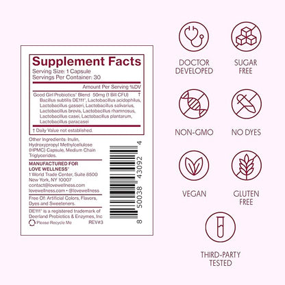 Love Wellness Good Girl Probiotics | Women’s Vaginal Health & pH Balance Supplement | 9-Strain Probiotic for Urinary Tract, Yeast, Odor & Immune Support | Gluten-Free (30-Day Supply)