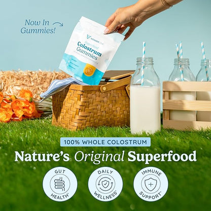 WONDERCOW Colostrum Gummies for Gut Health, Immune Support & Wellness | Natural IgG Whole Bovine Colostrum Supplement, 1,000mg per Serving (90 Gummies (30 Servings), Vanilla Cream)