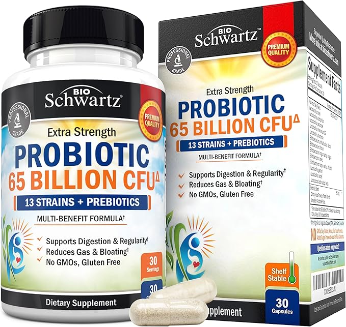 Probiotic 65 Billion - Probiotics with Prebiotic for Women & Men - Lactobacillus Acidophilus Digestive Health Capsules - Targeted Release Technology - Shelf Stable Supplement Non-GMO Dairy Free-30ct