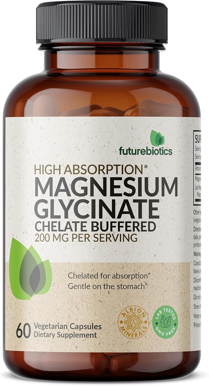 Futurebiotics Magnesium Glycinate 200 MG per Serving Chelated for High Absorption, Gentle On Stomach, Non-GMO, 60 Vegetarian Capsules