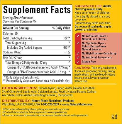 Nature Made Fish Oil Omega 3 Gummies, Omega 3 Fish Oil Supplements, Healthy Heart Support, 90 Gummies, 45 Day Supply