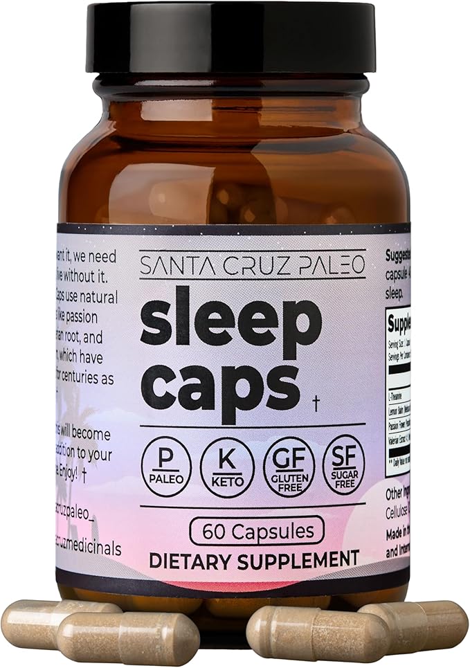 Santa Cruz Paleo Sleep Caps with L-Theanine, Lemon Balm, Passion Flower & Valerian Root, Melatonin-Free Nighttime Relaxation, Paleo & Keto Friendly, Sugar & Gluten Free, 60 Capsules