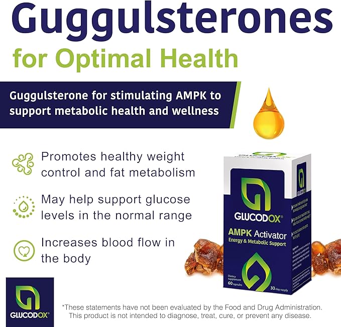 GlucodOX AMPK Activator Supplement – AMPK Enzyme, Metabolism Booster, Guggul Supplement for Body Management & Longevity – Vegan Metabolic Support - 30 Day Supply (60 Capsules)