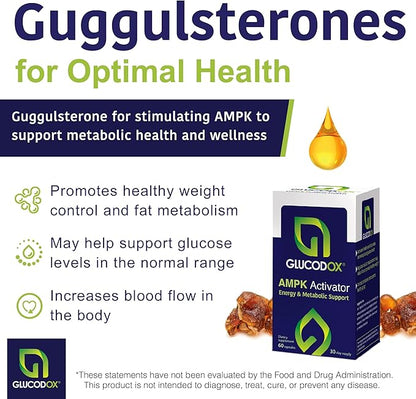 GlucodOX AMPK Activator Supplement – AMPK Enzyme, Metabolism Booster, Guggul Supplement for Body Management & Longevity – Vegan Metabolic Support - 30 Day Supply (60 Capsules)