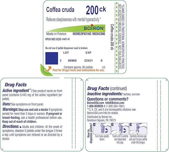 Boiron Coffea Cruda 200Ck Homeopathic Medicine for Sleeplessness - 80 Pellets