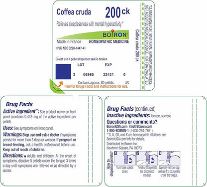 Boiron Coffea Cruda 200Ck Homeopathic Medicine for Sleeplessness - 80 Pellets
