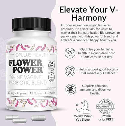 Flower Power Divine Feminine Wellness Blend Capsules – Daily Herbal & Probiotic Supplement for Women’s Balance & Wellness – 30 Count
