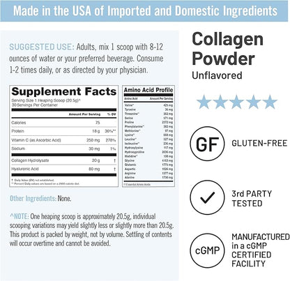 NatureWise Collagen Peptides Powder with Hyaluronic Acid and Vitamin C - Unflavored Collagen Peptides for Women & Men - Type I & III for Hair, Skin & Nails - Sugar, Gluten & Dairy Free - 30 Servings