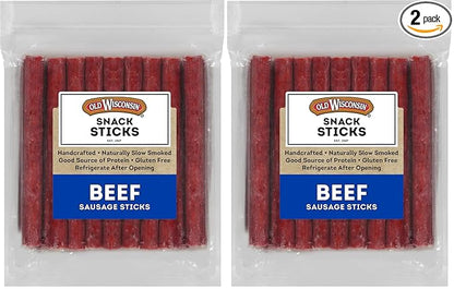 Old Wisconsin Beef Sausage Snack Sticks, Naturally Smoked, Ready to Eat, High Protein, Low Carb, Keto, Gluten Free, 26 Ounce Resealable Package (Pack of 2)