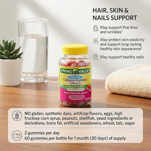 Collagen Women Zero Sugar 60 Gummies - Collagen Peptides 2500mg, Protein Gummies for Women, Collagen Gummies for Skin and Hair (Pack of 1)