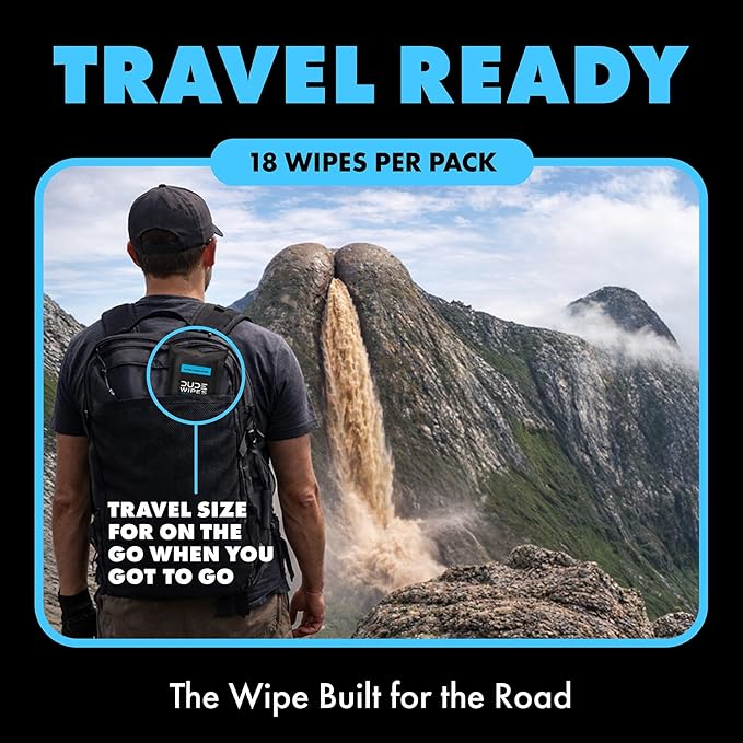 DUDE Wipes Unscented Travel Wipes - 6 Packs of 18 (108 Count) - Extra-Large Adult Flushable Wipes for Sensitive Skin - Infused with Vitamin E and Aloe - Septic and Sewer Safe