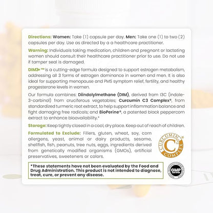 Pure Therapro Rx DIM 3+ | 60 Vegan Caps - 2 Month Supply | DIM, Curcumin & BioPerine, Supports Healthy Estrogen Metabolism in Men & Women, Antioxidant & Detoxification Support, Pharmaceutical Grade