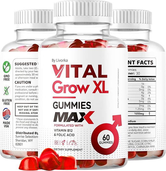 Vital Grow XL Male Gummies - Men's Performance Gummies 1050MG Vital GrowXL Blend, Vital Growth Gummy Advanced Formula, 60 Gummies for 1 Month
