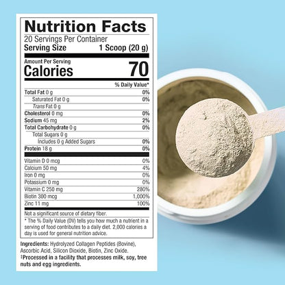 Purely Inspired Collagen Powder, Unflavored (20 Servings) - 20g Hydrolyzed Collagen Peptides Protein Powder for Women & Men - Grass-Fed & Pasture Raised Supports Hair, Nail, Skin, Bone & Joint Health