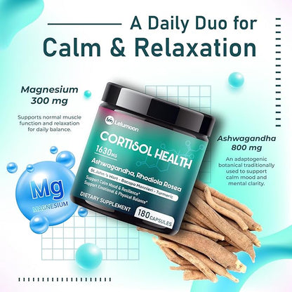 Ultra Cortisol Health 1630 mg with Ashwagandha, Rhodiola, Apigenin & Holy Basil – Supports Mood, Resilience & Daily Balance – 180 Capsules