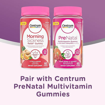 Centrum Morning Sickness Relief Gummies, Citrus Ginger Flavor - 60 Count, Up to 60 Day Supply