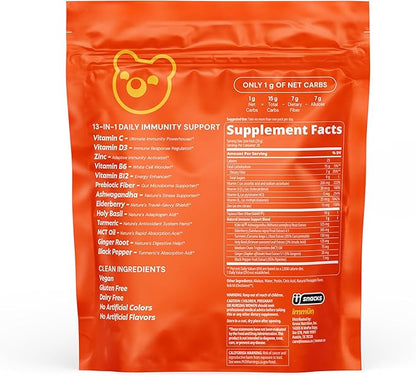 Grüns Immun Sugar Free Immunity Gummies with Vitamin C, Zinc, MCT Oil, & Turmeric - Daily Immune Support Supplement for Adults - Sour Pineapple Flavor (28 Count)