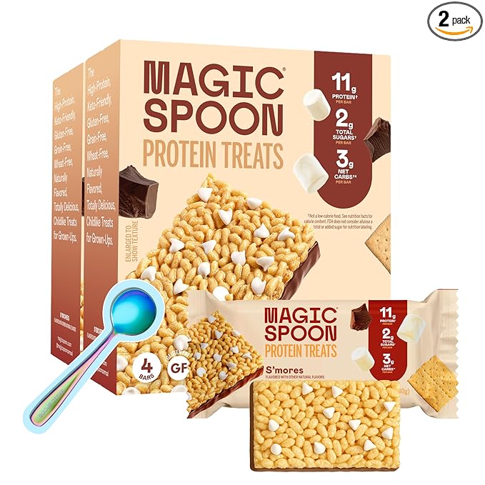 Magic Spoon Treats - 8 High Protein Bars, Smores - High Protein Gluten Free Snack - Sugar& Gluten Free Protein Cereal Bar - Low Carb & Keto Friendly - Healthy Snacks for Adults