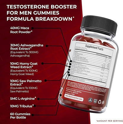 Atlantis Nutrition Testosterone Booster Gummies for Men - Enhances Strength & Stamina - Optimizes Performance & Male Enhancement - Tribulus, Goat Weed Extract, Maca Root Extract | 60 Gummies