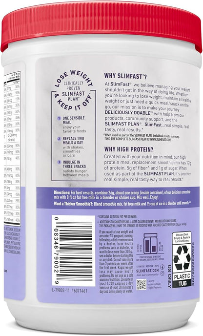 SlimFast Advanced Nutrition High Protein Meal Replacement Smoothie Mix, Vanilla Cream, Weight Loss Powder, 20g of Protein, 12 Servings (Pack of 2) (Packaging May Vary)