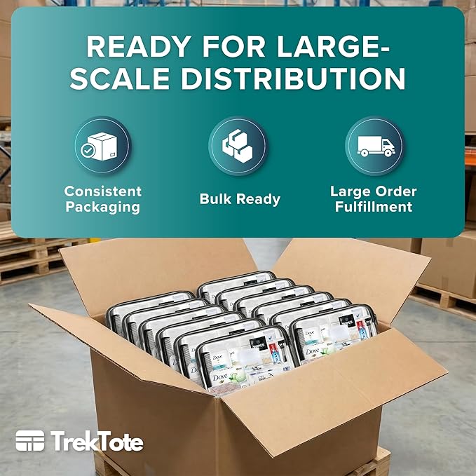 TrekTote 20 Piece Hygiene Kit Bulk, Travel Size Toiletries Set, Care Package Supplies, Mini Deodorant Shampoo Body Wash Toothbrush Toothpaste Razor Kit, TSA Approved, Clear Bag