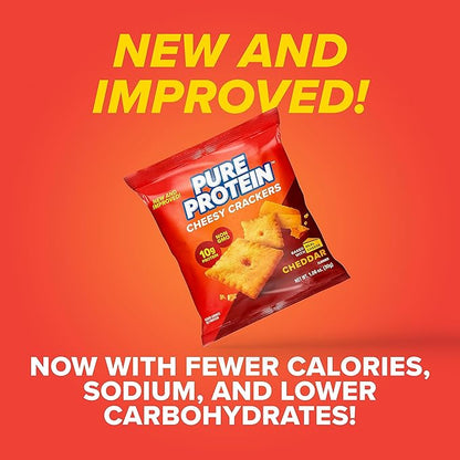Pure Protein Cheesy Crackers,Cheddar,High Protein Snack,10G-Protein,1.06 Oz,(Pack of 24)