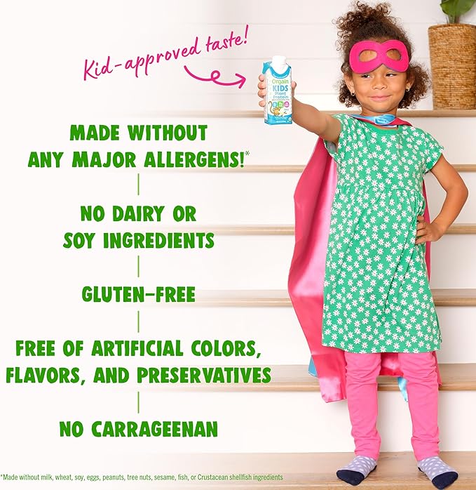 Orgain Organic Kids Nutritional Vegan Protein Shake, Vanilla - Healthy Kids Snacks, 8g Plant Protein, 3g Fiber, 23 Vitamins & Minerals, No Dairy & Soy, Non-GMO, 8 Fl Oz (12 Pack) Package May Vary