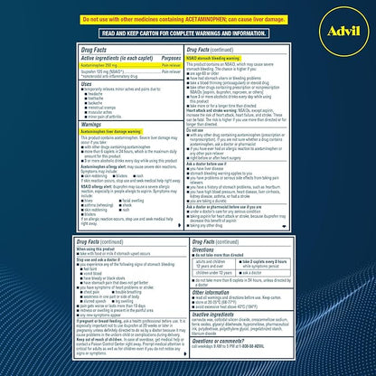 Advil Dual Action Coated Caplets, 125 Mg Ibuprofen and 250 Mg Acetaminophen per Dose (2 Dose Equivalent) for 8 Hour Pain Relief - 216 Count