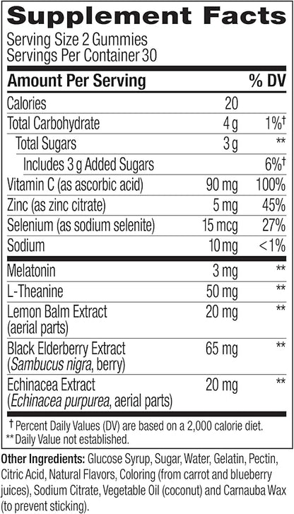 OLLY Immunity Sleep Gummy, Immune and Sleep Support, 3mg Melatonin, Echinacea, Zinc, Vitamin C, Chewable Supplement, Berry - 60 Count