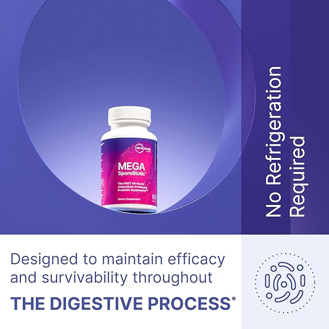 Microbiome Labs MegaSporeBiotic Probiotics for Women & Men - Spore-Based Probiotic for Gut Health & Digestive Support - Shelf-Stable, Travel-Friendly, Mens & Womens Probiotics (60 Capsules)