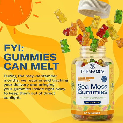 TrueSeaMoss Irish Sea Moss Gummies with Burdock Root & Bladderwrack – Formula for Adults & Kids – 60 Gummies (Packaging May Vary)