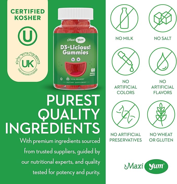 Maxi Health Vitamin D Gummies – 1000 IU Vitamin D3 Gummies – Supports Immune System, Bone & Muscle Wellness – Vegan, Kosher, Cherry Flavor, 60 Count