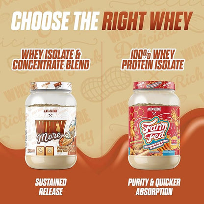 Axe & Sledge WHEY More Premium Protein Blend | 24g Protein, Whey Concentrate & Isolate | Prebiotic Fiber for Enhanced Absorption | Creamy, Delicious, Versatile | 30 Servings, Peanut Butter Pie