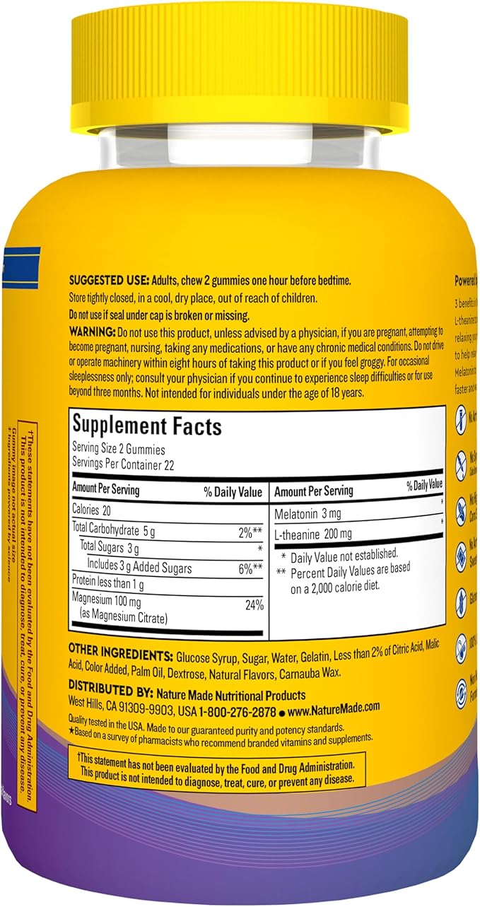 Nature Made Wellblends Sleep and Recover, Sleep Aid with Melatonin 3mg to Support Restful Sleep, plus L theanine 200mg and Magnesium Citrate, 44 Gummies