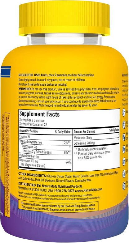 Nature Made Wellblends Sleep and Recover, Sleep Aid with Melatonin 3mg to Support Restful Sleep, plus L theanine 200mg and Magnesium Citrate, 44 Gummies