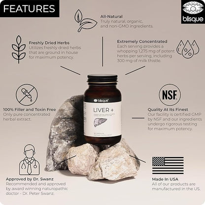 Blisque – Liver Complex Supplement to Detox, Cleanse, and Repair the Liver | Doctor Approved | Natural Ingredients | Milk Thistle, Dandelion, and Burdock Root | 90 Capsule Pills