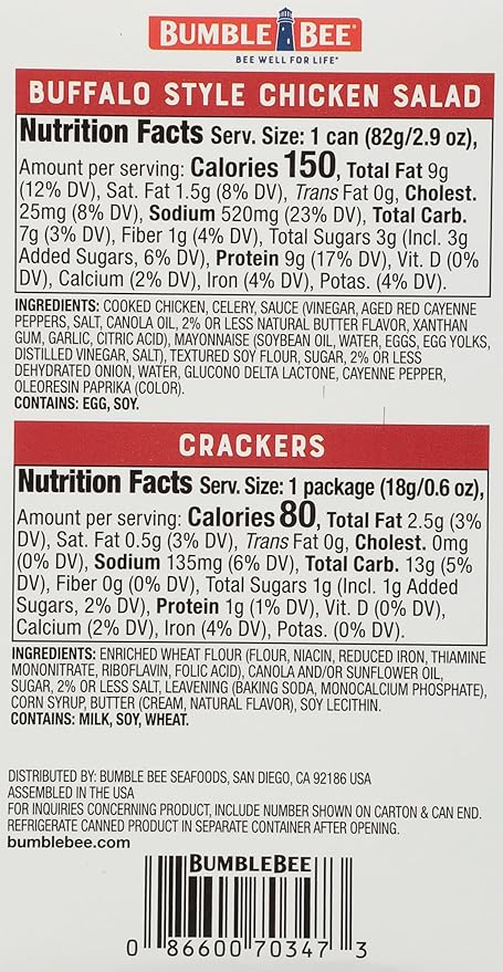 Bumble Bee Snack On The Run Buffalo Chicken Salad with Crackers Kit, 3.5 oz - Ready to Eat, Spoon Included - Shelf Stable & Convenient Protein Snack (Pack of 4)