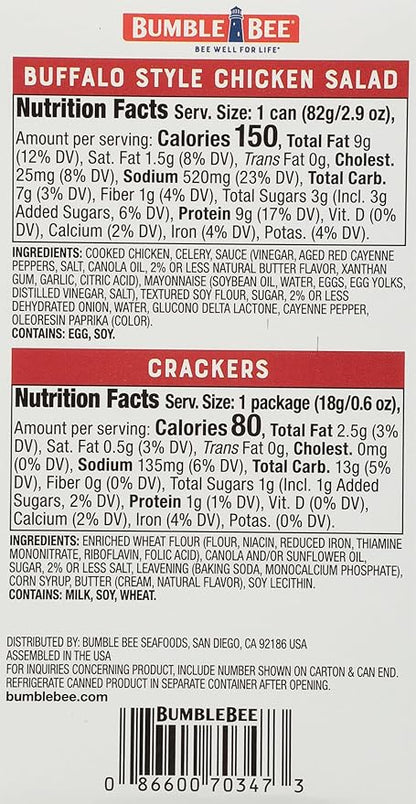 Bumble Bee Snack On The Run Buffalo Chicken Salad with Crackers Kit, 3.5 oz - Ready to Eat, Spoon Included - Shelf Stable & Convenient Protein Snack (Pack of 4)