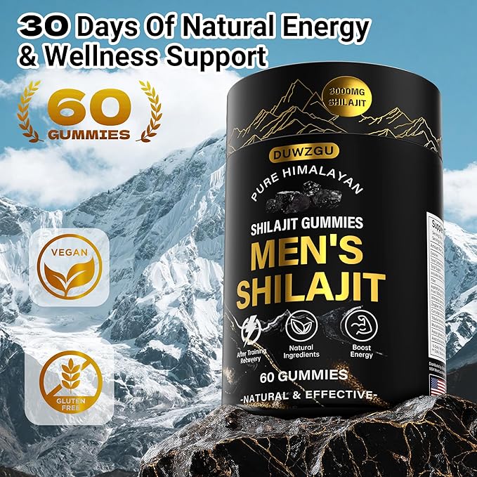 Himalayan Shilajit Gummies for Men & Women –100% Natural Organic Gold Gummies 3000mg with Ashwagandha,Black Musli,Helps Boost Energy,Gokshura,Stamina Vitality Support -Vegan, Non-GMO - 60 Gummies