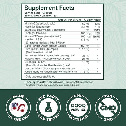 PurePremium Blood Pressure Supplements with Hawthorn Berry, Hibiscus, Garlic & Vitamin B12- Nitric Oxide Supplement for Normal Heart Health, Circulation Health & Blood Pressure Support - 180ct