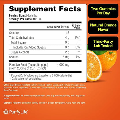 Sugar-Free Pumpkin Seed Oil Gummies (4,000mg/serving) Pumpkin Seed Oil for Hair Growth, Youthful Skin, Prostate Health, Immune & Urinary Tract Support-Natural Source of Essential Fatty Acids-60 Chews