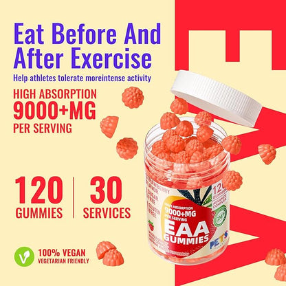 Pets Purest EAA Gummies 120 Gummies (Strawberry), Essential Amino Acids - All 9 Essential Aminos (EAA) and All Branched-Chain Aminos (BCAAs), Non-GMO, Gluten Free, Vegetarian Friendly