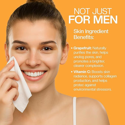 The Nobleman Energizing Face + Body Cleansing Wipes 60 Ct – With Grapefruit & Vitamin C – Reviving, Cooling & Refreshing – Extra-Thick Premium Wipes, Strong, Durable & Tear-Resistant for Confident Use