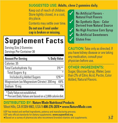 Nature Made High Absorption Magnesium Citrate 200 mg per serving, Magnesium Supplement for Muscle, Nerve, Bone and Heart Support, 60 Magnesium Gummies, 30 Day Supply