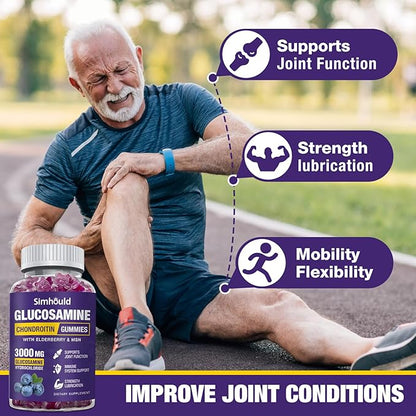 Simhould 3 Packs Glucosamine Chondroitin Gummies - 3000MG Extra Strength Joint Support Supplement with MSM & Elderberry, Flexibility, Antioxidant Immune Support Gummy for Adults, Men & Women