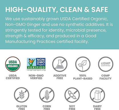 Himalaya Organic Ginger, 60 Day Supply - Digestive Health Supplement for Nausea, Upset Stomach Relief, and Occasional Bloating and Heartburn - USDA Organic, Vegan, Non-GMO, Gluten Free, 60 Caplets