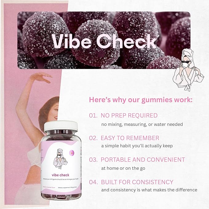 Balancing Act - Vibe Check Magnesium Gummies for Women – Melatonin-Free Calm & Relaxation Support with Magnesium, Chamomile & Lemon Balm – BlackBerry Lavender – 60 Count (30-Day Supply)